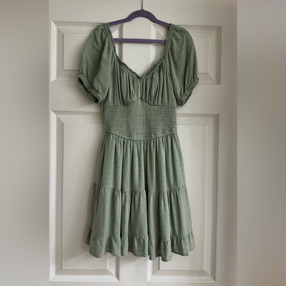 Hollister Cute Green Puff Sleeve Dress Size Small